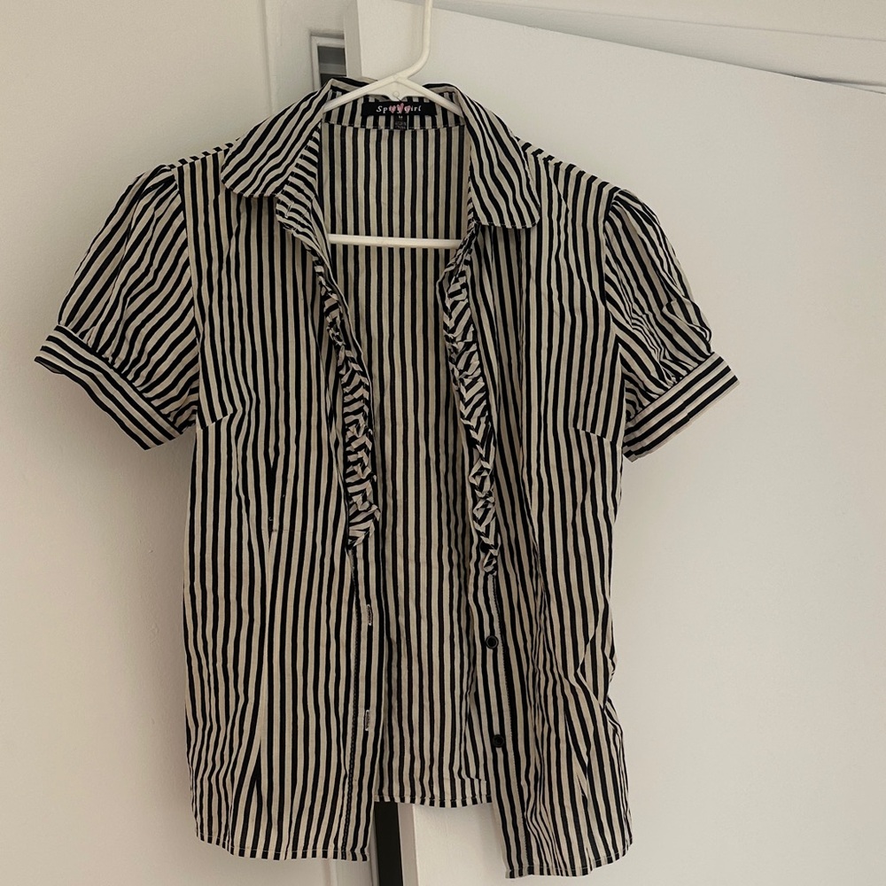 Black and White Striped Button-Up Shirt